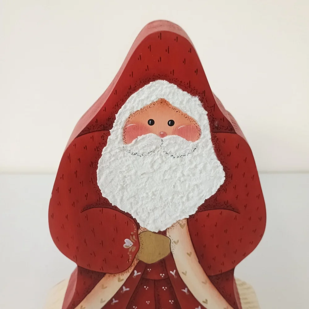 Vintage 1973 Hand Painted & Handmade Signed Wooden Santa Figure Rustic Folk Art - Picture 6 of 9